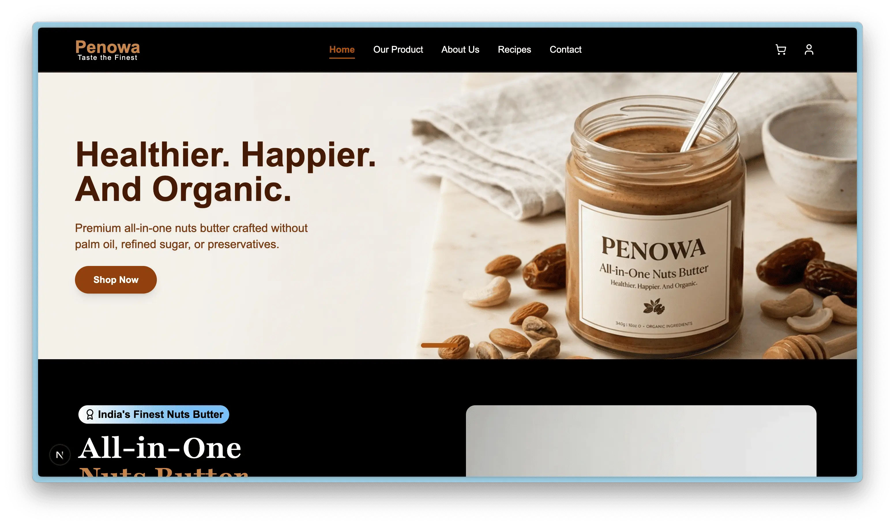 Penowa organic nut butter storefront preview